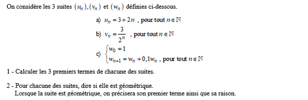 exercice sur Limite d'une suite géométrique