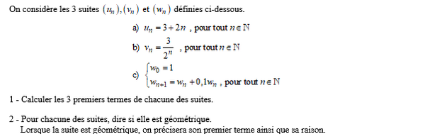 exercice sur Reconnaître une suite géométrique