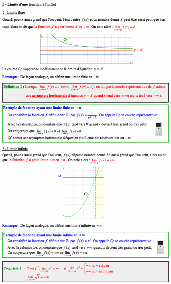 Maths terminale complémentaire - Limite d'une fonction à l'infini