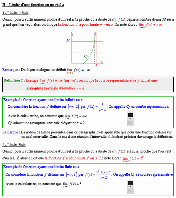 Maths terminale complémentaire - Limite d'une fonction en un réel