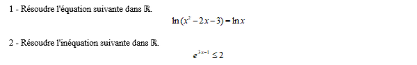 exercice sur Equation et inéquation avec logarithmes