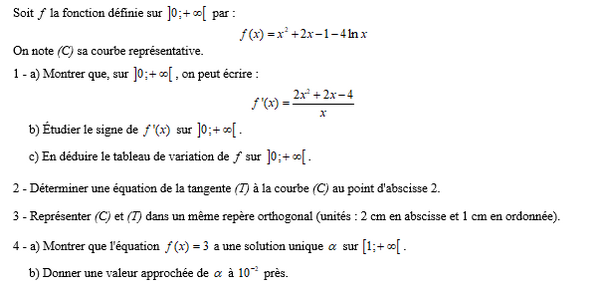 exercice sur Etude de fonction logarithme