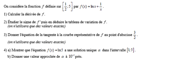 exercice sur Etude de fonction logarithme