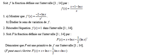 exercice sur Problème type bac