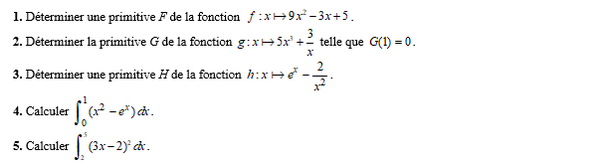 exercice sur Primitives et intégrales