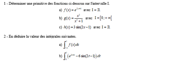 exercice sur Primitives et intégrales