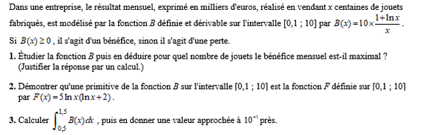 exercice sur Problème type bac