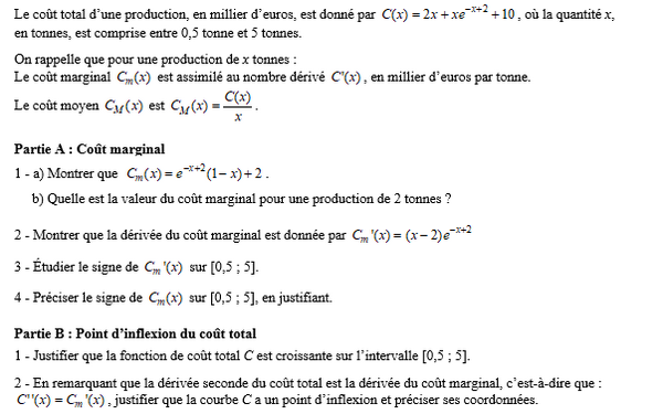 exercice sur Coût marginal