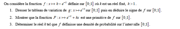 exercice sur Densité avec fonction exponentielle