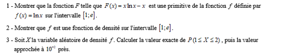 exercice sur Densité avec fonction logarithme