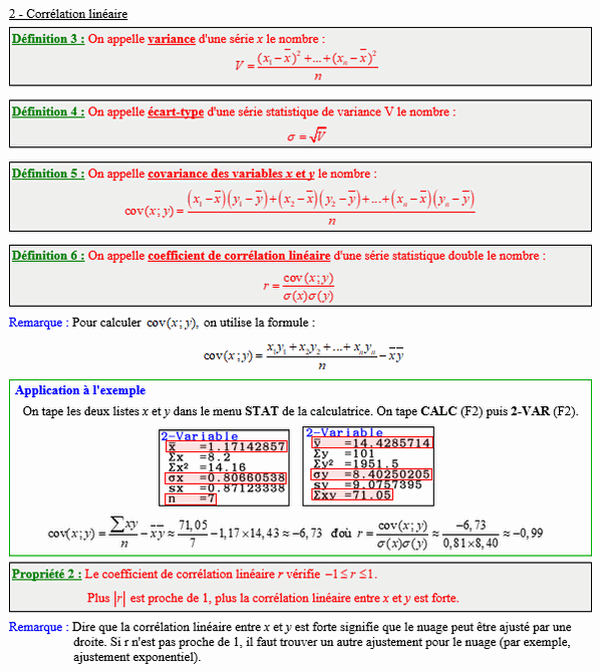 Maths terminale complémentaire - Covariance et corrélation linéaire