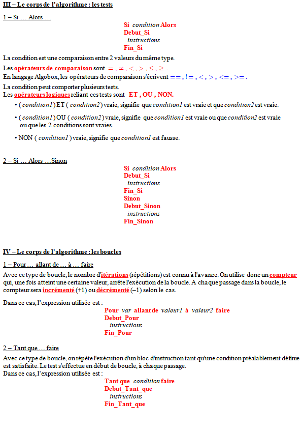 Cours sur les bases en algorithmique - terminale ES - page 2