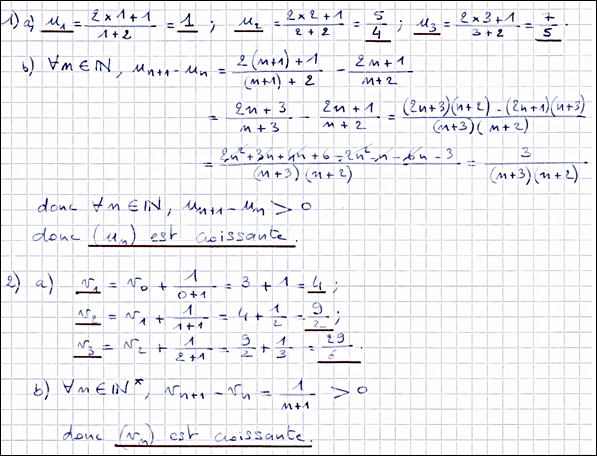 Corrigé exercice 1 sur les suites