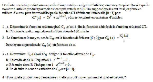 Exercice sur la fonction exponentielle