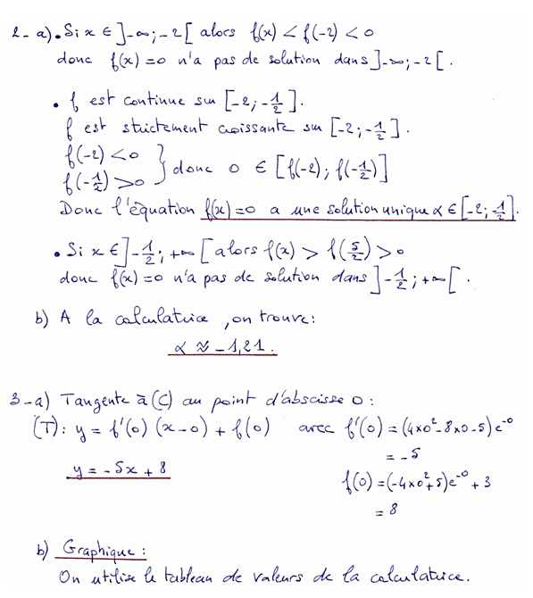 Corrigé exercice 4 sur la fonction exponentielle