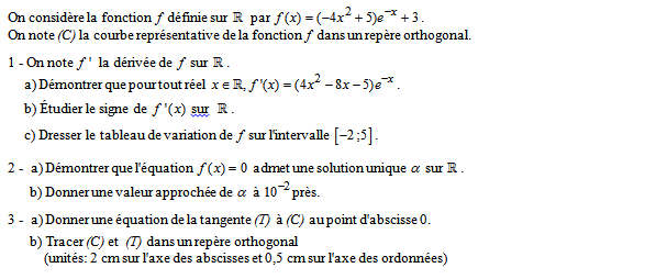 Exercice sur la fonction exponentielle