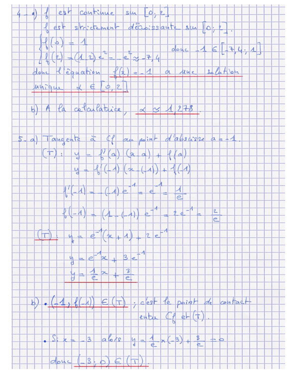 Corrigé exercice 6 sur la fonction exponentielle