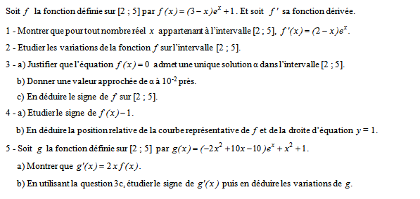 Exercice sur la fonction exponentielle