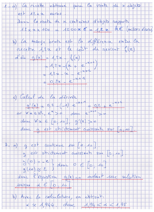 Corrigé exercice 10 sur la fonction exponentielle