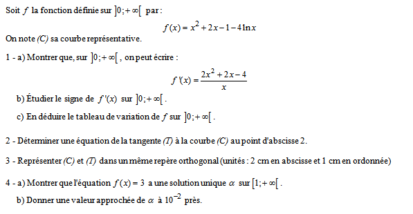 Exercice sur la fonction logarithme