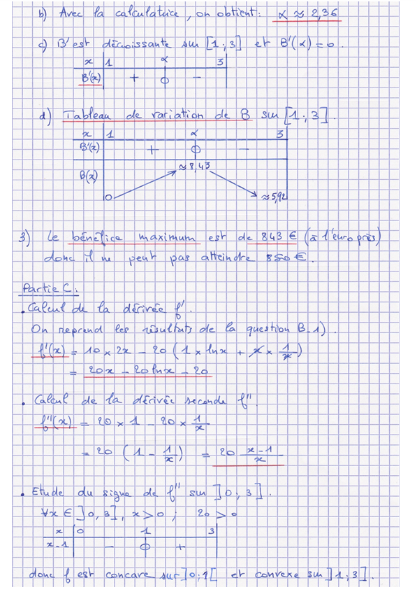 Corrigé exercice 3 sur la fonction logarithme