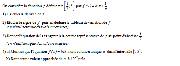 Exercice sur la fonction logarithme