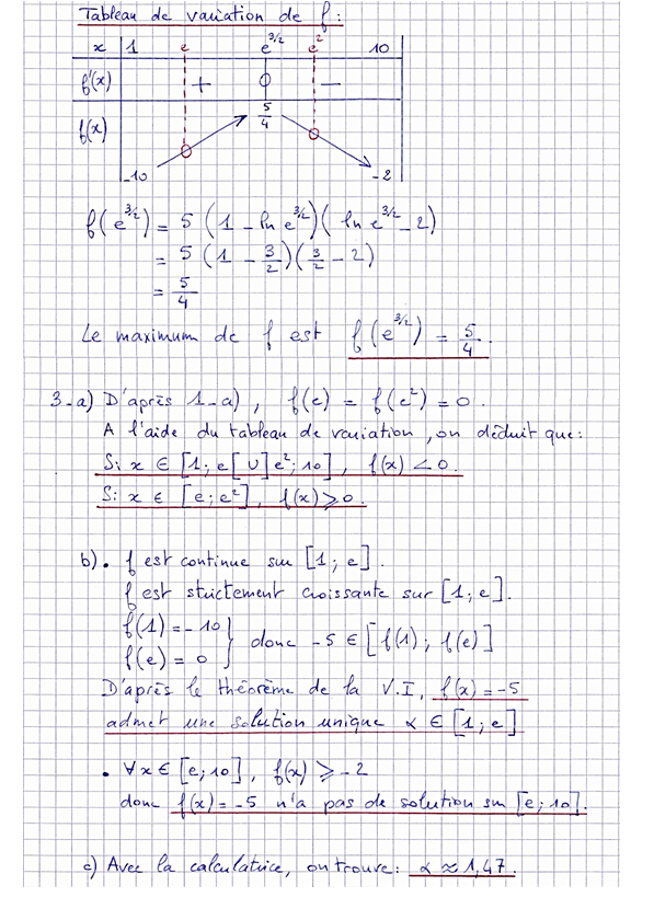 Corrigé exercice 7 sur la fonction logarithme