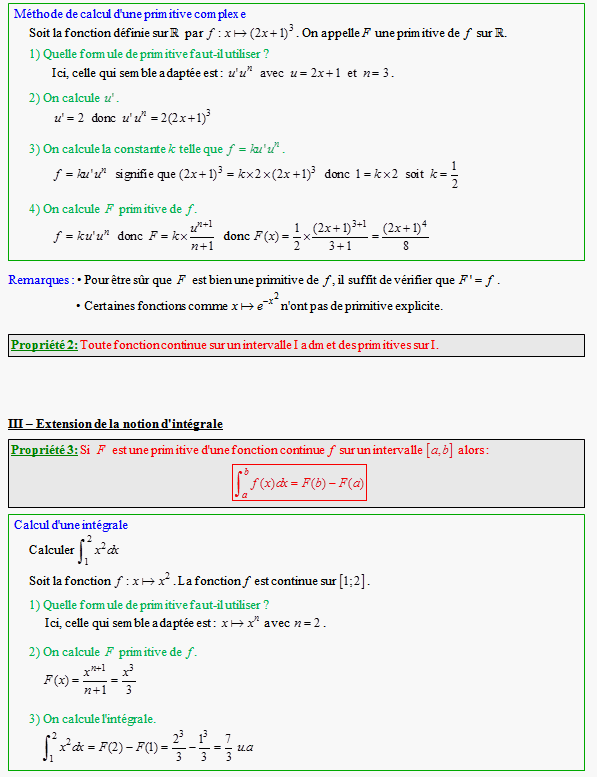 Cours sur les primitives - terminale ES - page 3