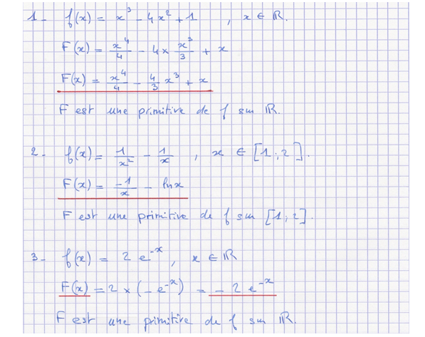 Corrigé exercice 1 sur les primitives