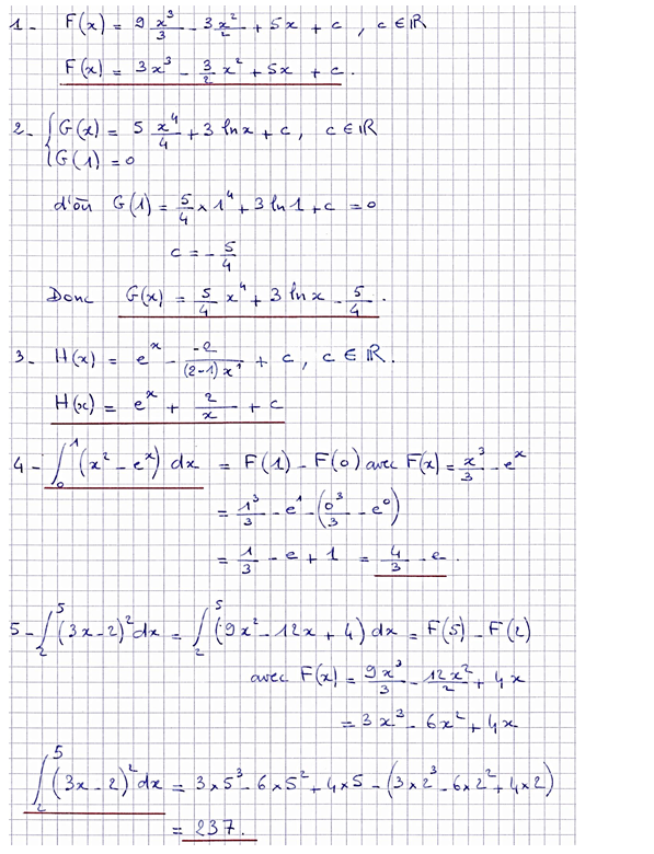 Corrigé exercice 7 sur les primitives