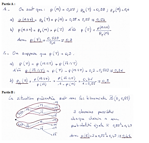 Corrigé exercice 3 sur les probabilités conditionnelles
