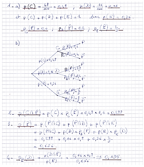 Corrigé exercice 5 sur les probabilités conditionnelles