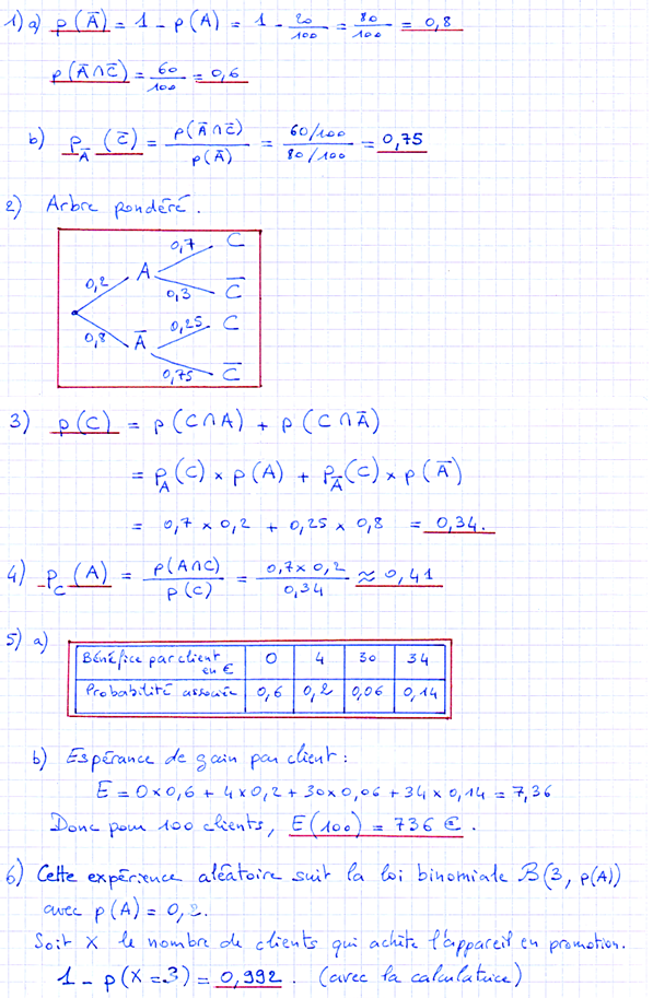 Corrigé exercice 9 sur les probabilités conditionnelles