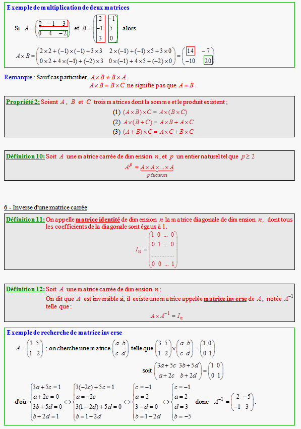 Cours de spécialité sur les matrices - terminale ES - page 4