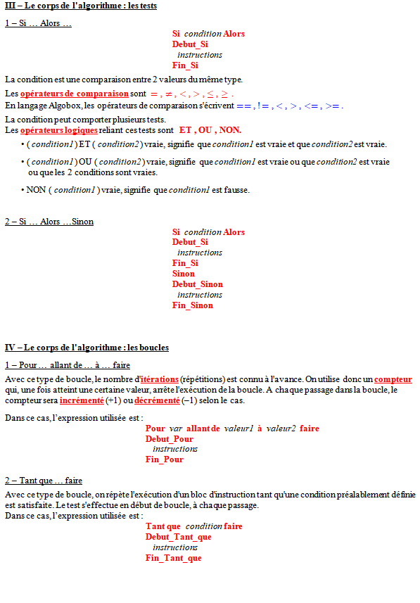 Cours sur les bases en algorithmique - terminale S - page 2