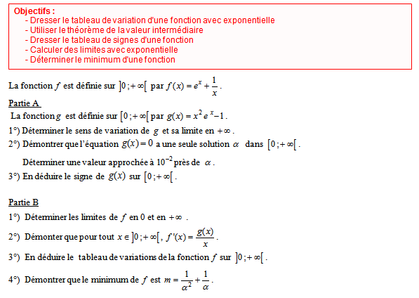 Exercice sur la fonction exponentielle