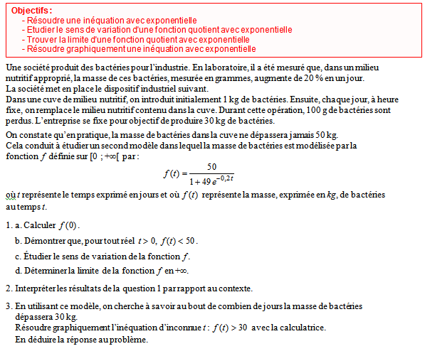 Exercice sur la fonction exponentielle