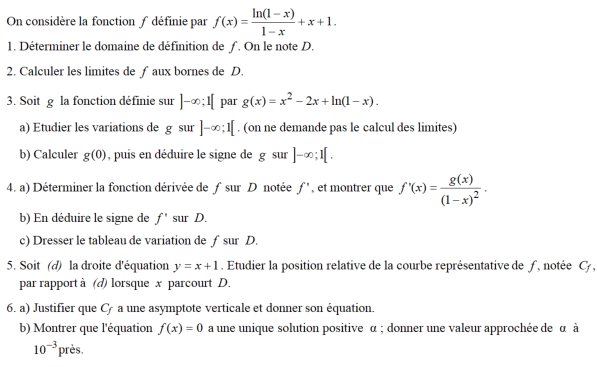 Exercice sur la fonction logarithme