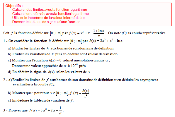 Exercice sur la fonction logarithme