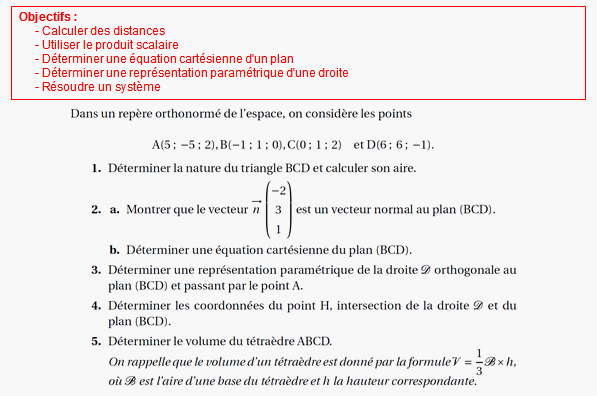 Exercice sur les vecteurs dans l'espace