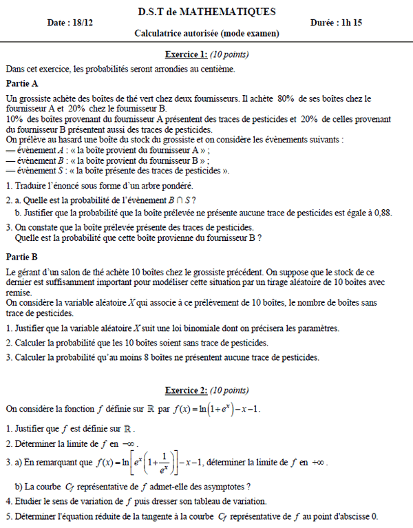 Fonctions logarithme, probabilités conditionnelles et loi binomiale