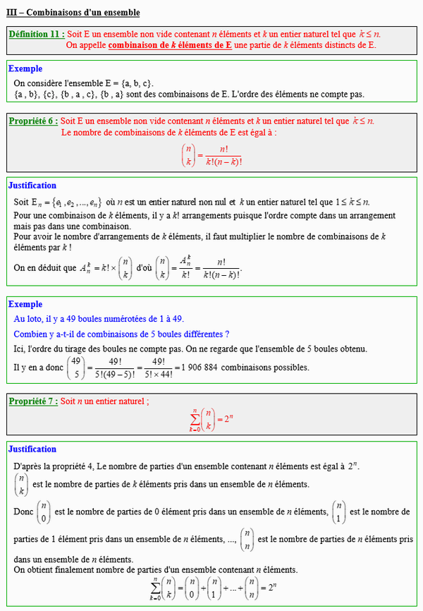 Maths terminale spécialité - Dénombrement : combinaisons d'un ensemble