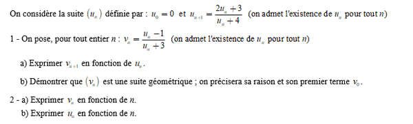 exercice sur Suite géométrique auxiliaire