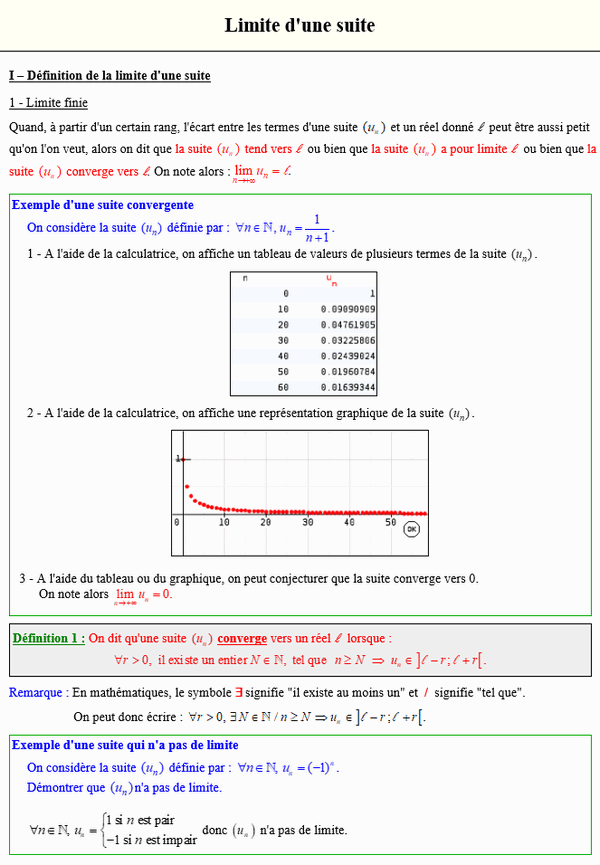 Maths terminale spécialité - Limite finie d'une suite