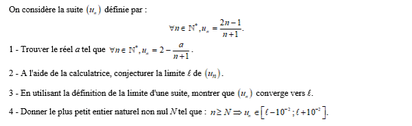 exercice sur Définition de la limite