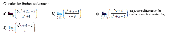 exercice sur Calculs de limites