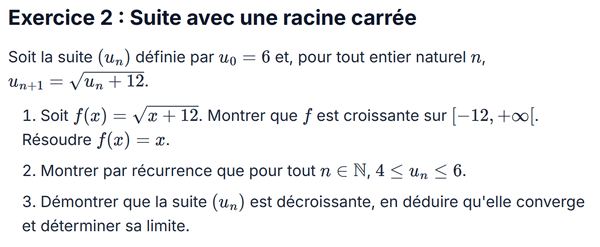 exercice sur Suite avec une racine carrée