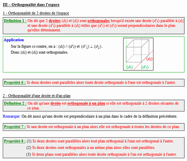 Maths terminale spécialité - Orthogonalité dans l'espace