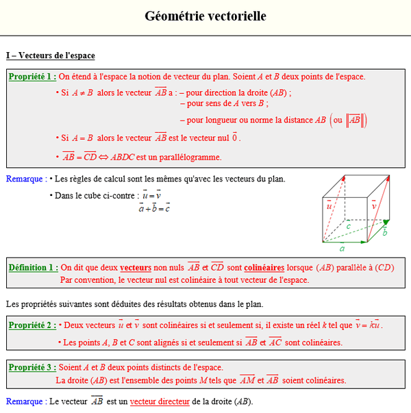 Maths terminale spécialité - Vecteurs de l'espace