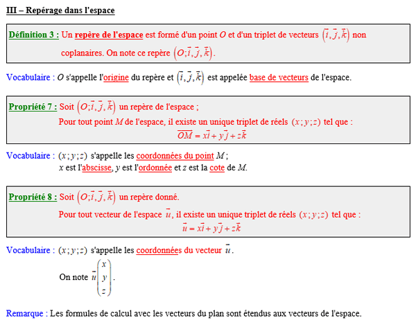 Maths terminale spécialité - Repérage dans l'espace